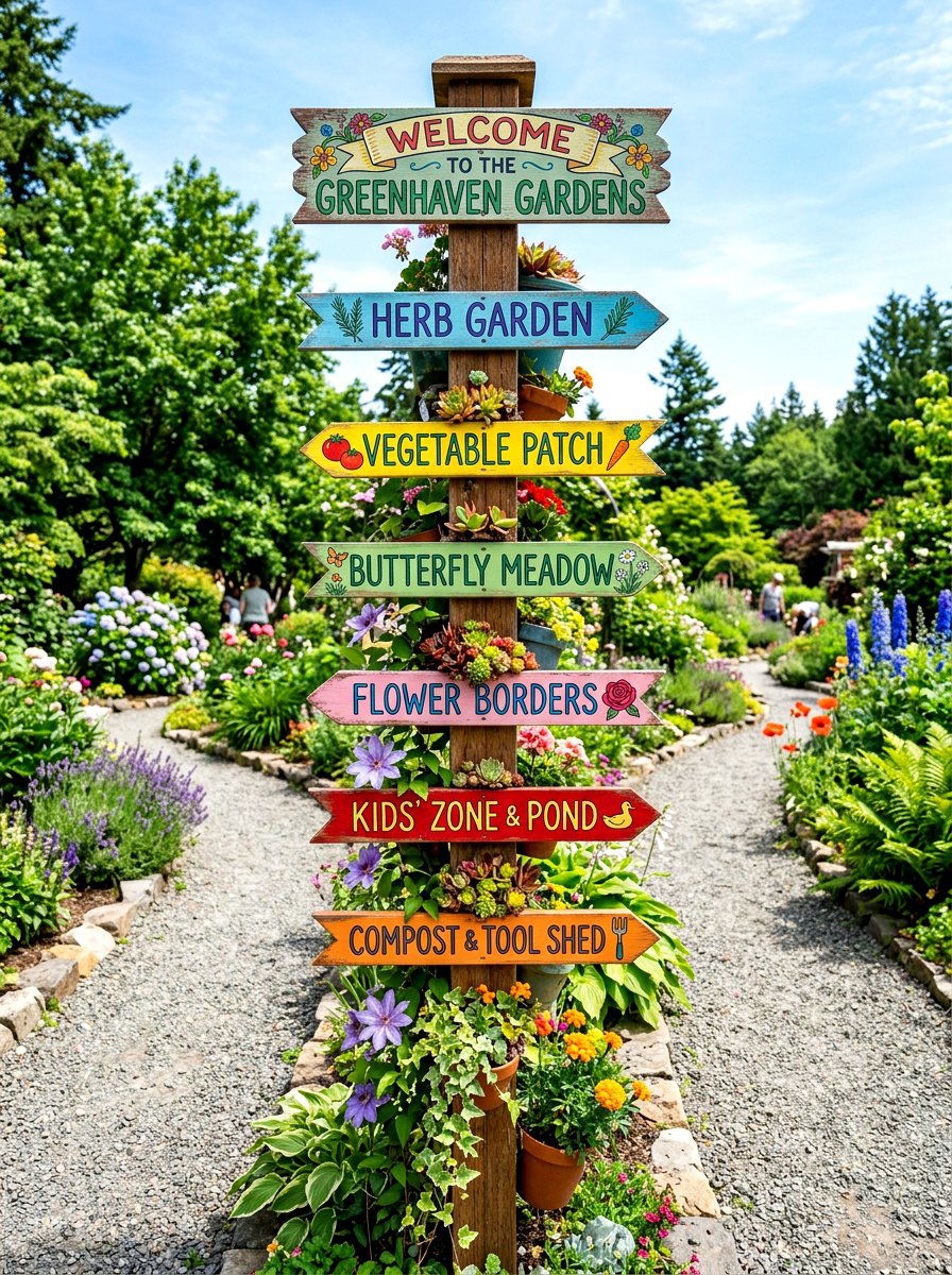 Vertical garden sign post - 25 Spring Garden Sign Ideas