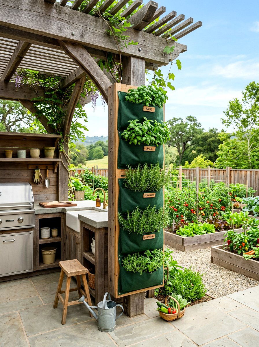 Vertical herb pockets - 25 Spring Pergola Hanging Decor Ideas