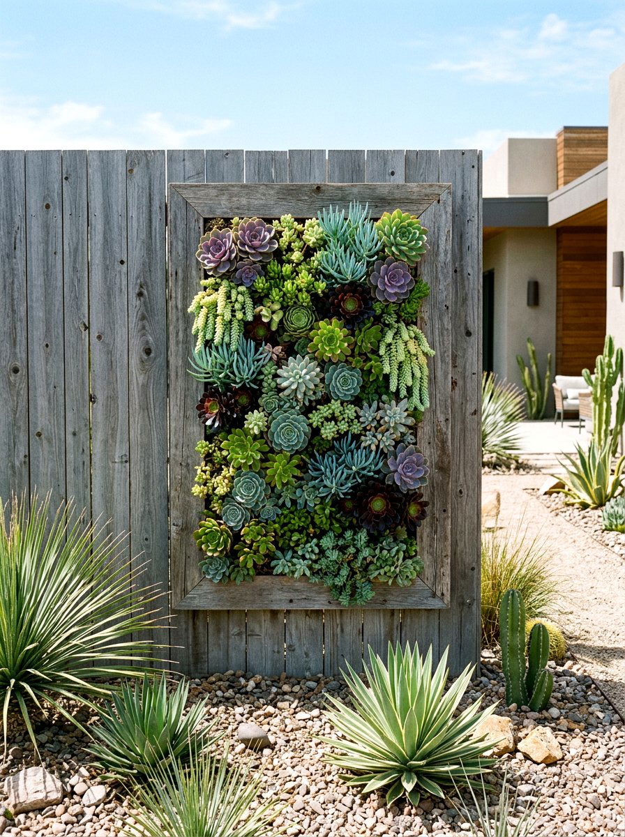 Vertical succulent garden - 25 Spring Garden Fence Decor Ideas