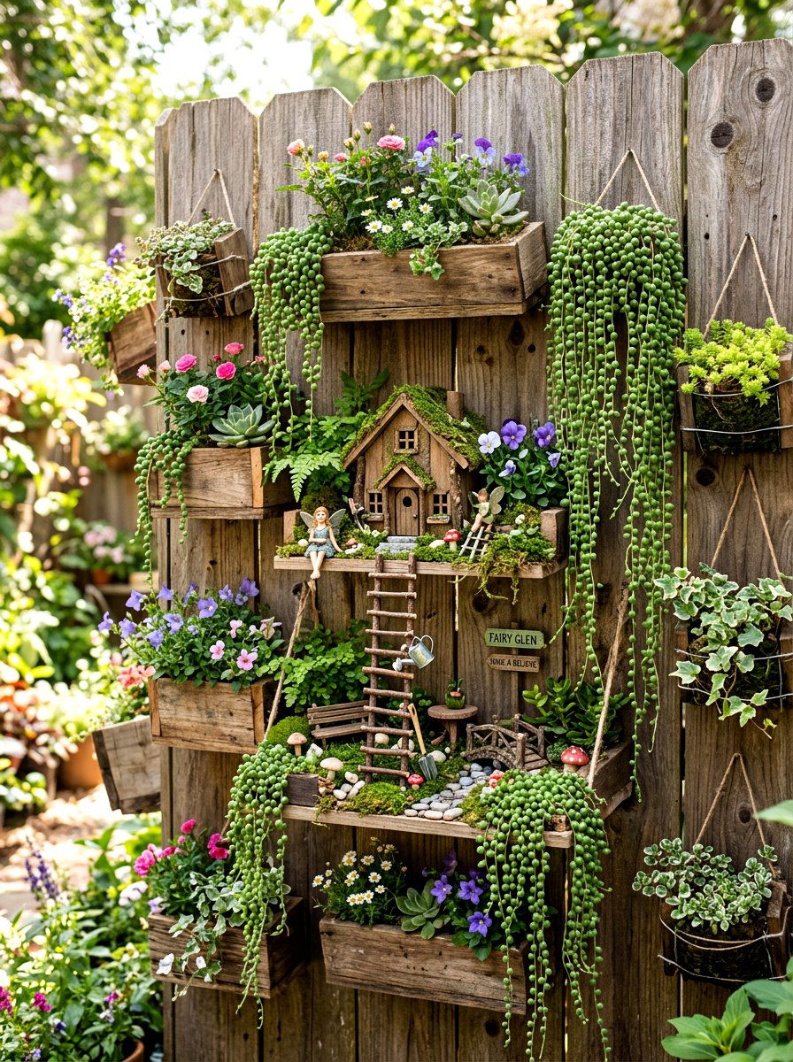Vertical wall fairy garden - 25 Spring Fairy Garden Ideas