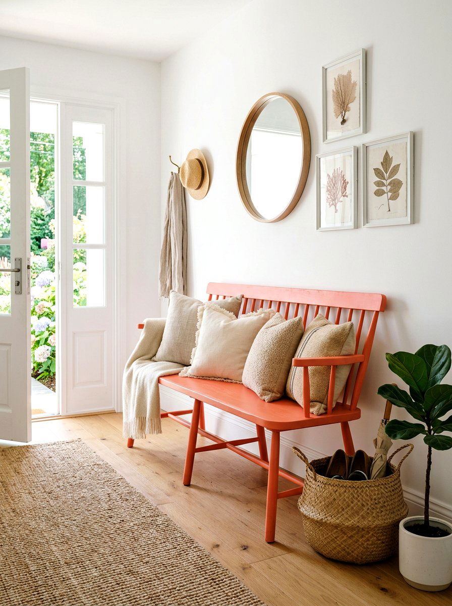 Vibrant Painted Entryway Bench - 25 Spring Entryway Bench Decor Ideas