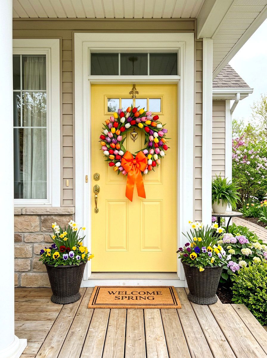 Vibrant Tulip Ribbon Wreath - 25 Spring Ribbon Wreath Ideas