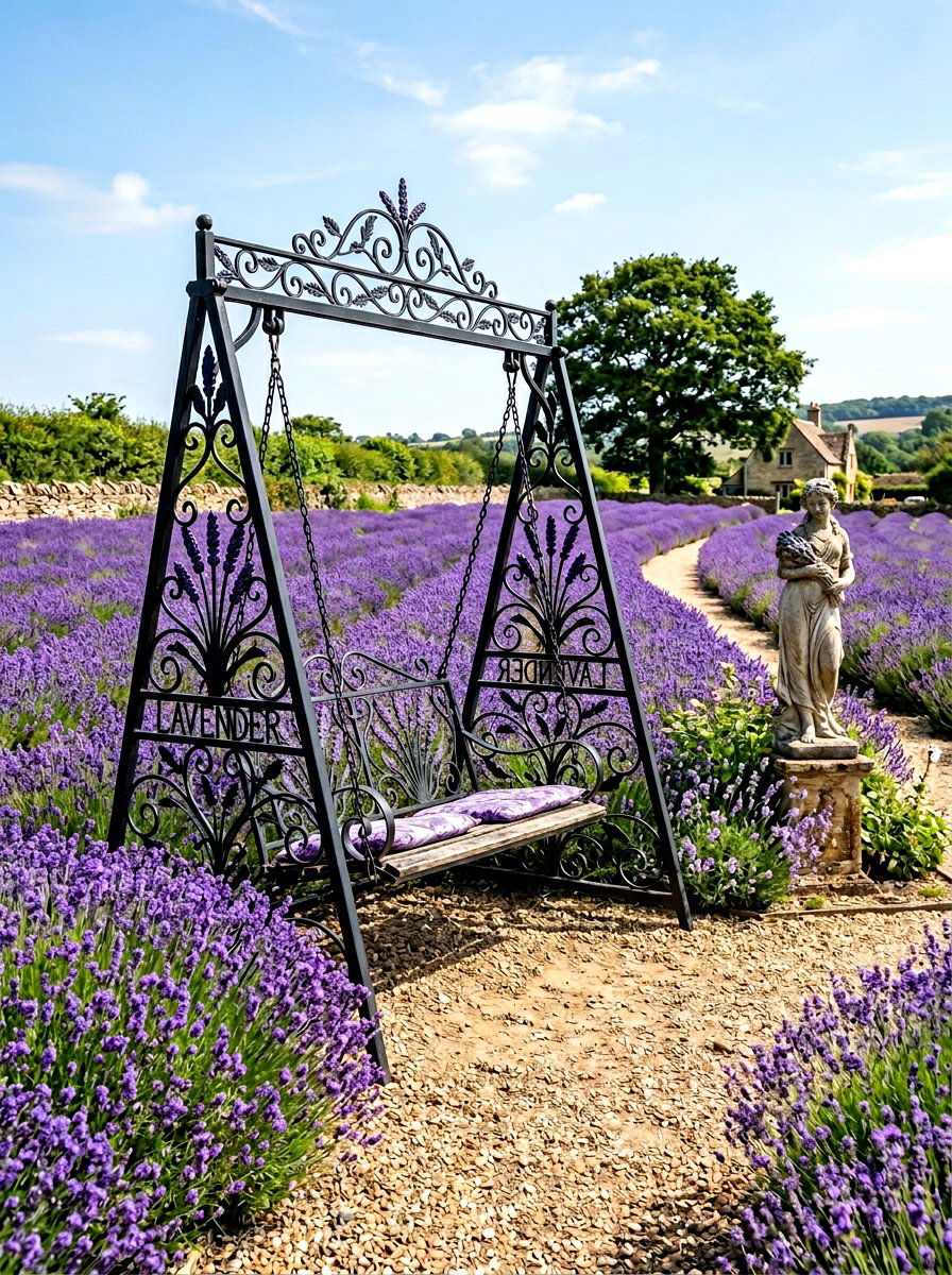 Victorian Iron Garden Swing Lavender - 25 Spring Garden Swing Decor Ideas