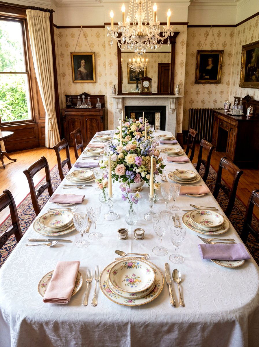 Victorian dining room pastel table setting - 25 Spring Victorian Decor Ideas