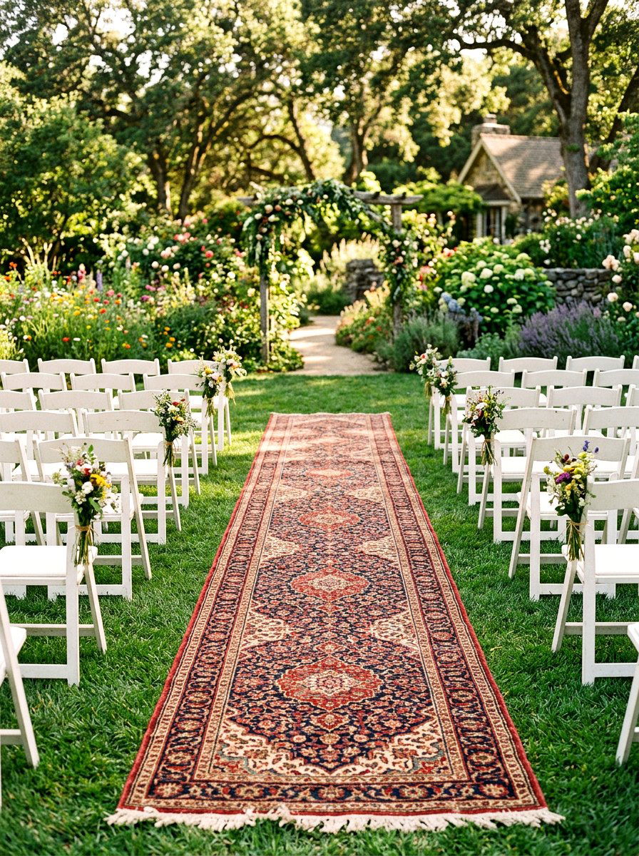 Vintage Aisle Rug - 25 Spring Outdoor Wedding Decor Ideas