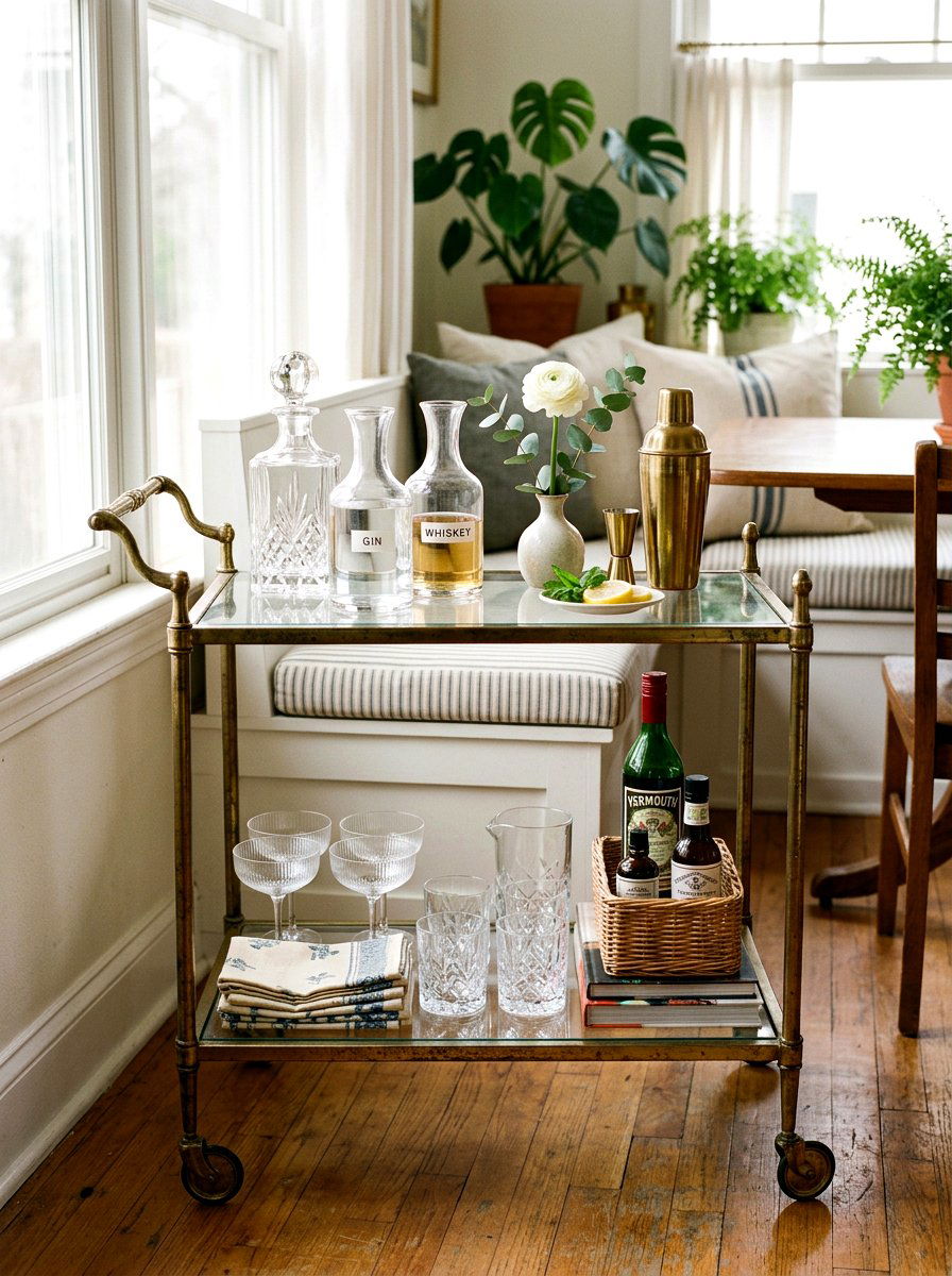Vintage Bar Cart - 25 Spring Mimosa Bar Decor Ideas