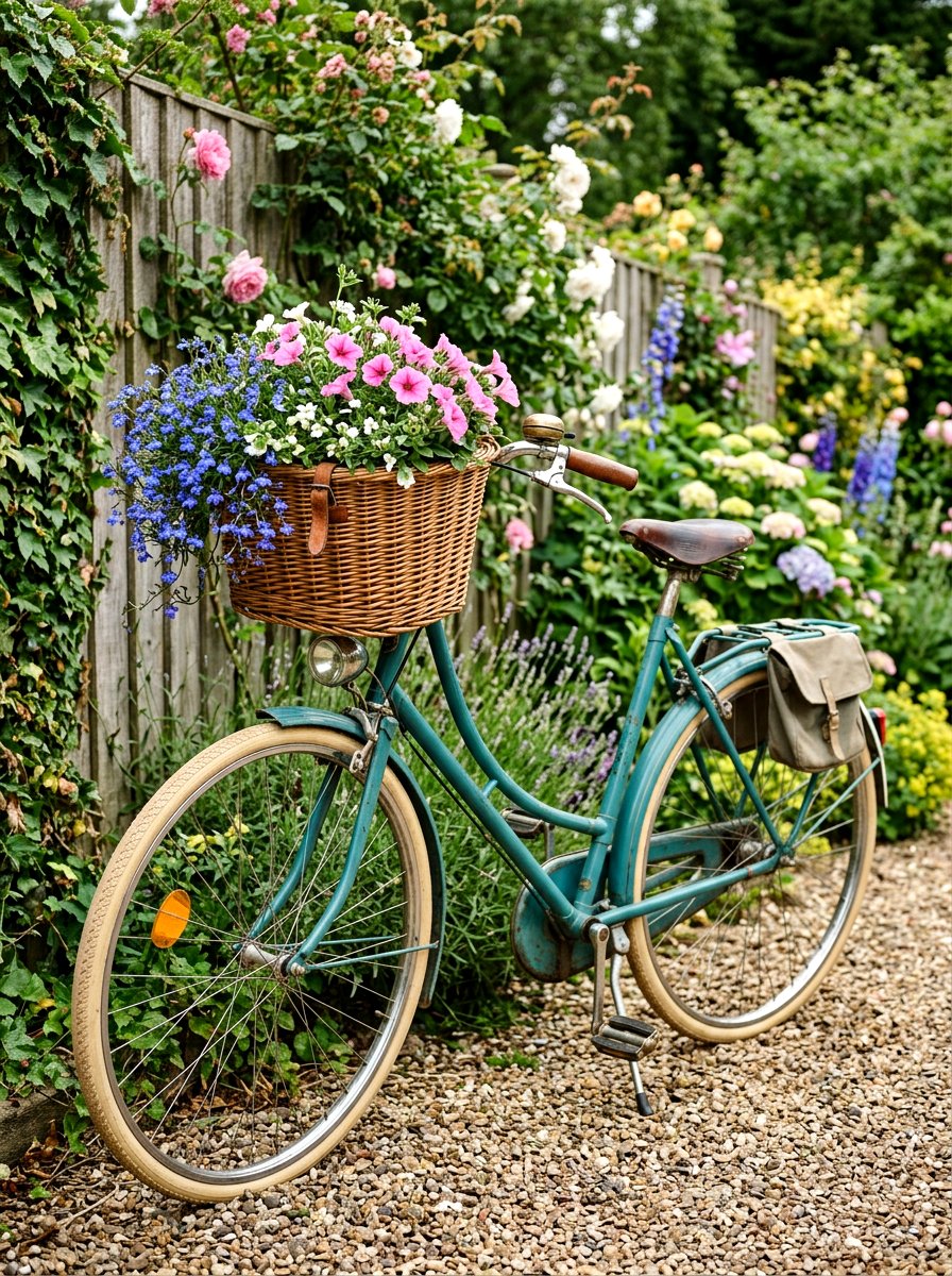 Vintage Bicycle Basket - 25 Spring Outdoor Planter Ideas