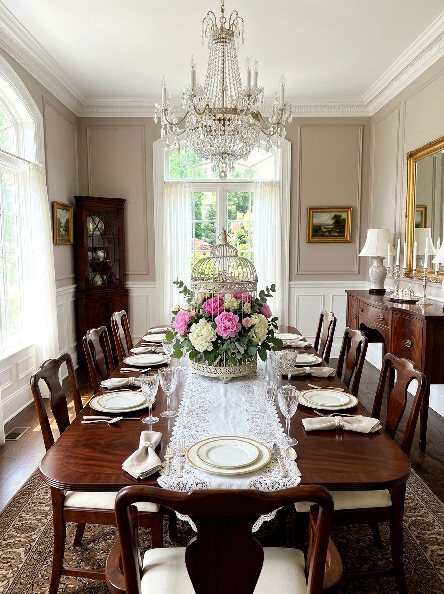 Vintage Bird Cage Floral - 25 Spring Table Vignette Ideas