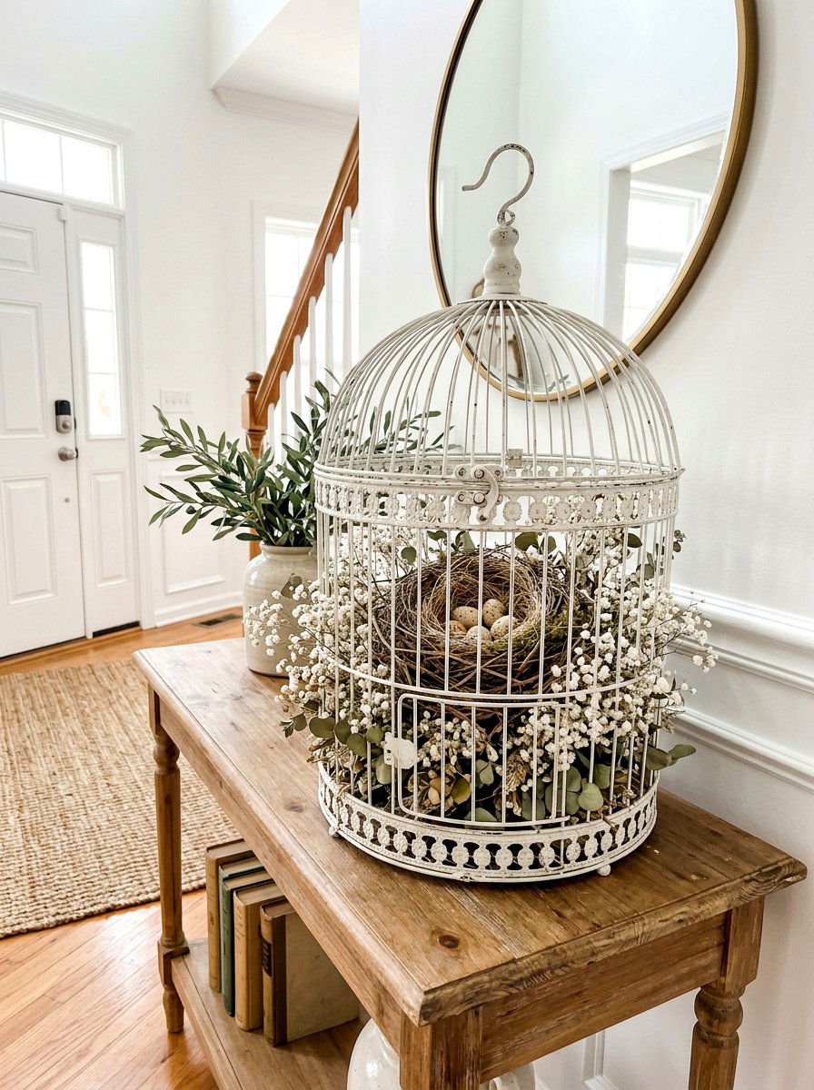 Vintage Birdcage Arrangement - 25 Spring Nest Decor Ideas