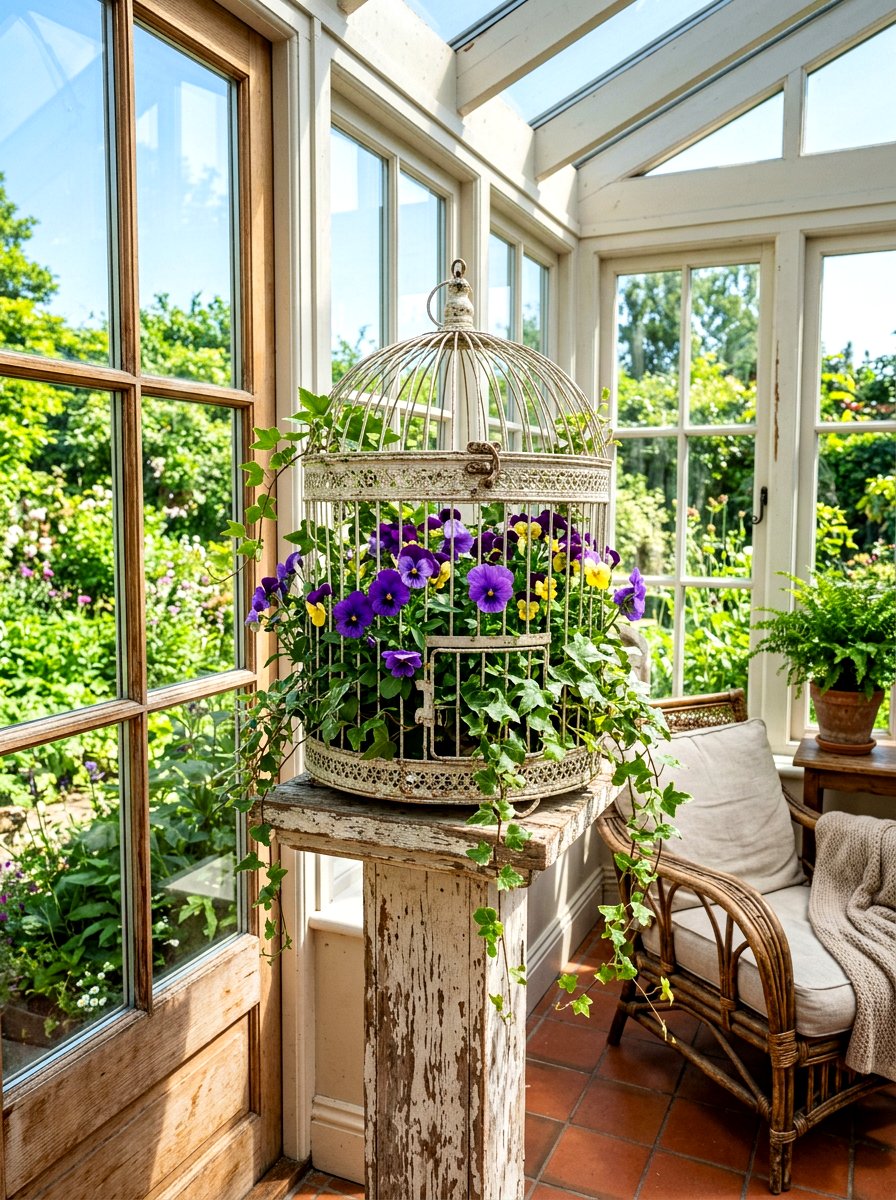 Vintage Birdcage Flower Display - 25 Spring Shabby Chic Decor Ideas