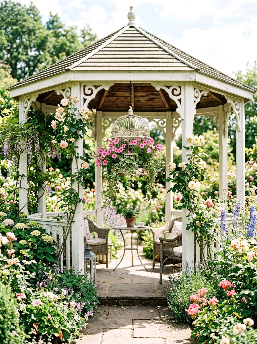 Vintage Birdcage Hanging Plant - 25 Spring Antique Planter Ideas