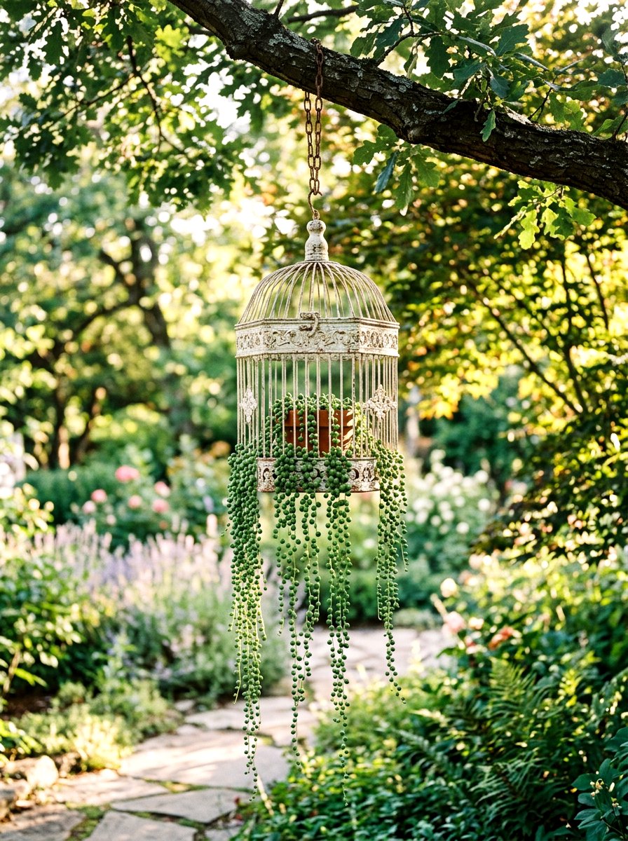 Vintage Birdcage Plant Display - 25 Spring Garden Planter Ideas