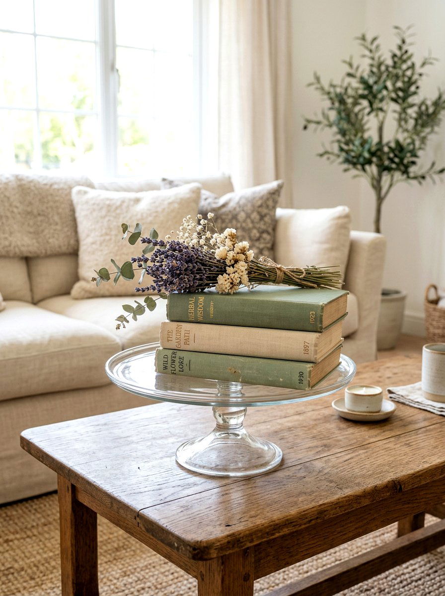 Vintage Books And Dried Flowers - 25 Spring Cake Stand Decor Ideas