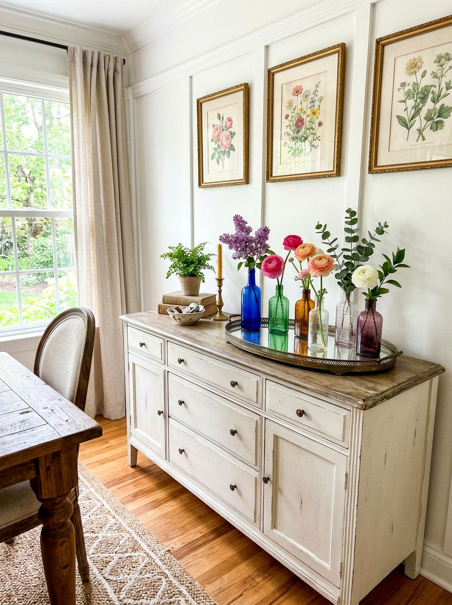 Vintage Bottle Flower Display - 25 Spring Tray Decor Ideas