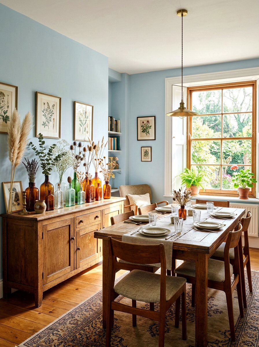 Vintage Bottle With Dried Stems - 25 Spring Dried Flower Arrangement Ideas