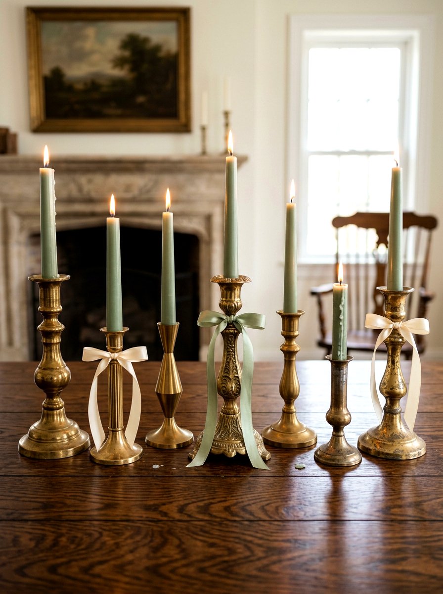 Vintage Brass Taper Candle Display - 25 Spring Candle Centerpiece Ideas