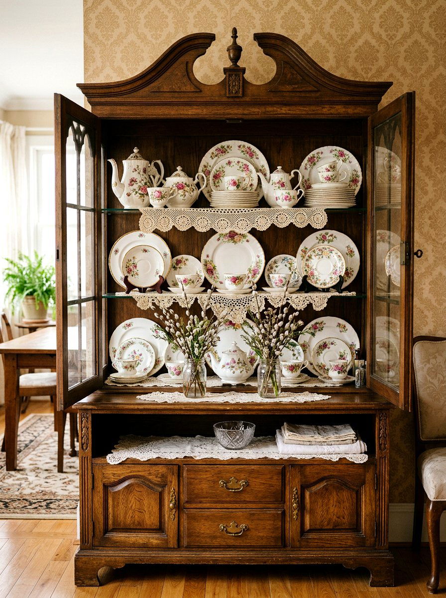 Vintage China Cabinet Spring - 25 Spring Hutch Decor Ideas