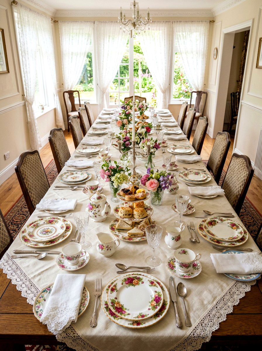 Vintage China Table Setting - 25 Spring Long Table Decor Ideas