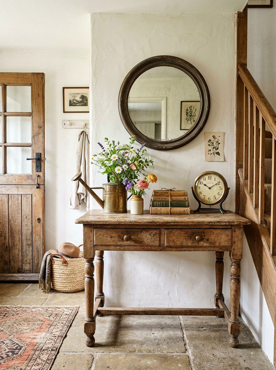 Vintage Console Table - 25 Spring Landing Decor Ideas