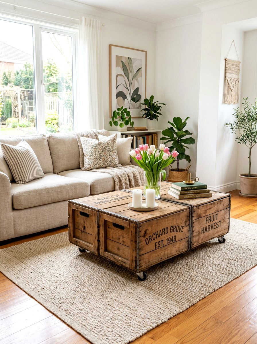 Vintage Crate Coffee Table - 25 Spring Vintage Crate Decor Ideas