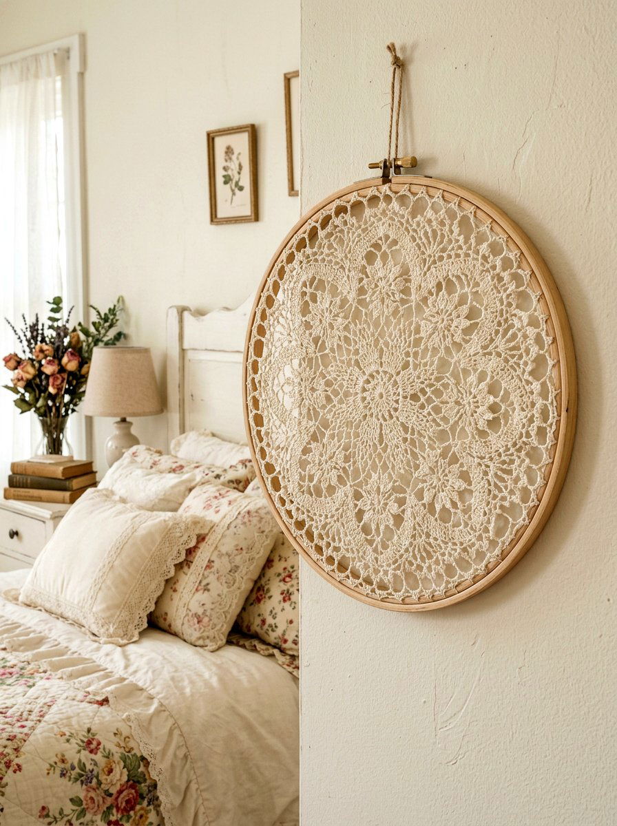 Vintage Doily Hoop - 25 Spring Embroidery Hoop Decor Ideas