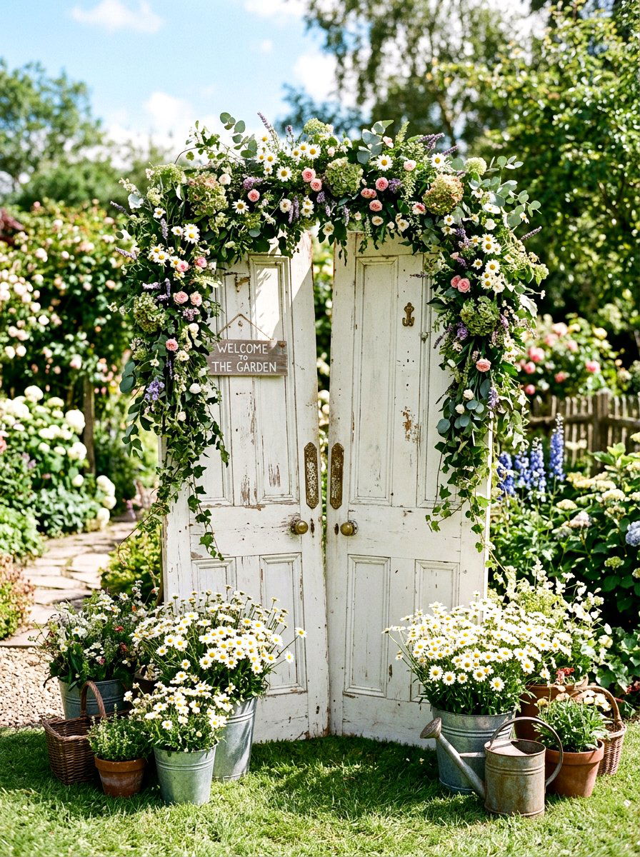 Vintage Door Floral Display - 25 Spring Backdrop Ideas