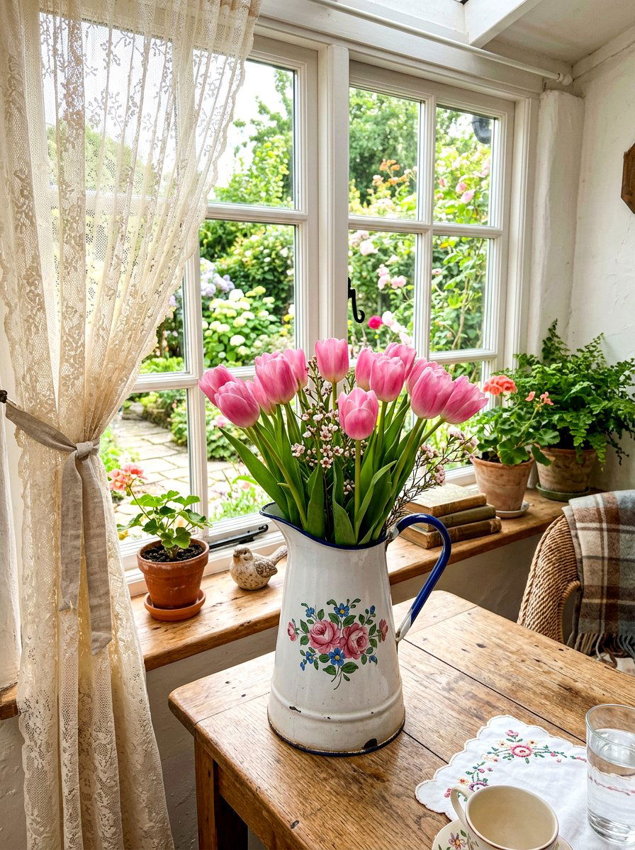 Vintage Enamelware Pitcher - 25 Spring Vintage Planter Ideas