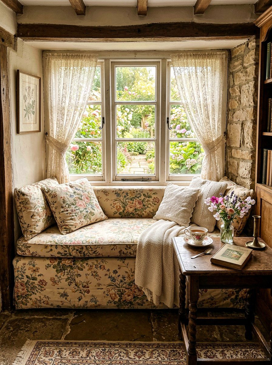 Vintage Floral Patterns - 25 Spring Window Seat Decor Ideas