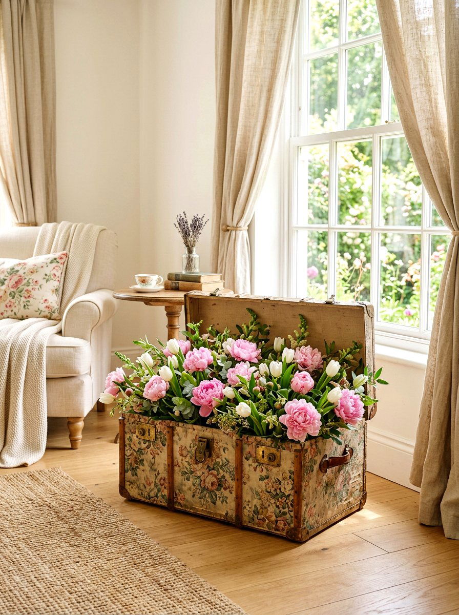 Vintage Floral Trunk - 25 Spring Trunk Decor Ideas