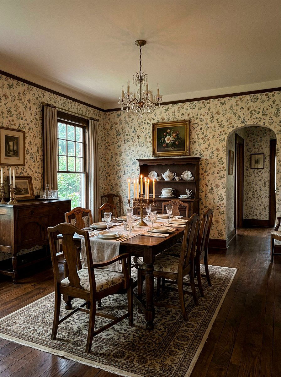 Vintage Floral Wallpaper - 25 Spring Dining Room Decor Ideas