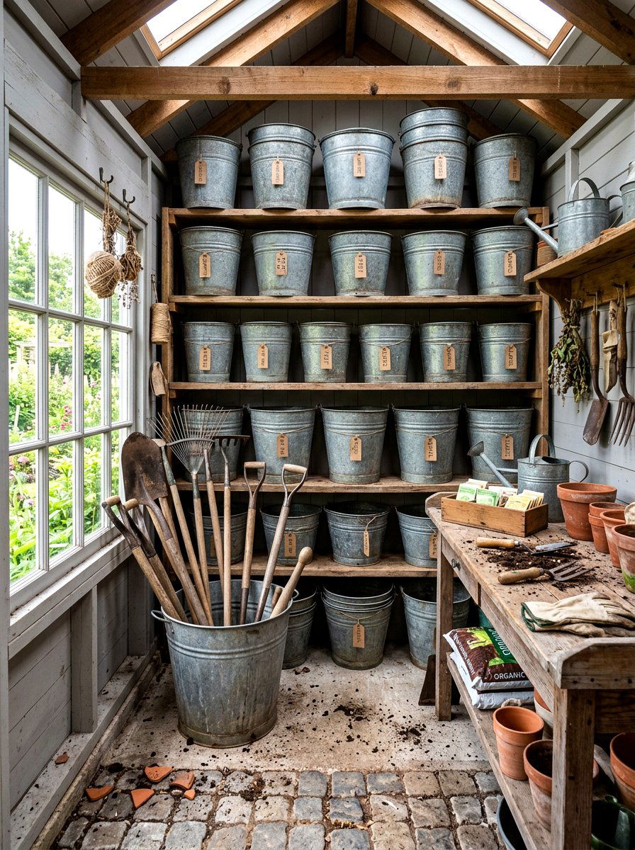 Vintage Galvanized Bucket - 25 Spring Potting Shed Decor Ideas