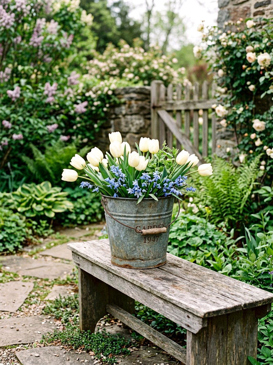 Vintage Galvanized Bucket - 25 Spring Bulb Planter Ideas