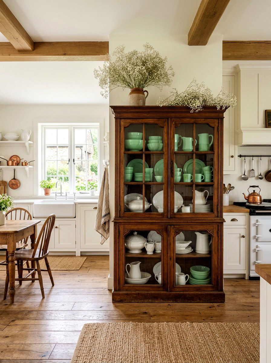 Vintage Hutch Spring Vignette - 25 Spring Display Case Ideas