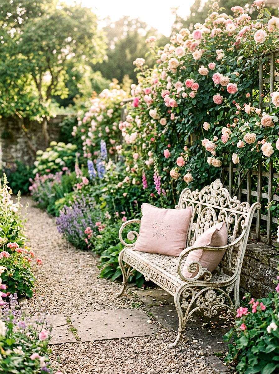 Vintage Iron Garden Bench - 25 Spring Outdoor Bench Decor Ideas