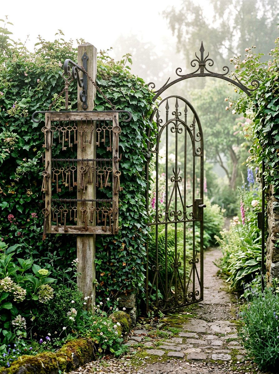 Vintage Key Garden Art - 25 Spring Garden Stake Ideas