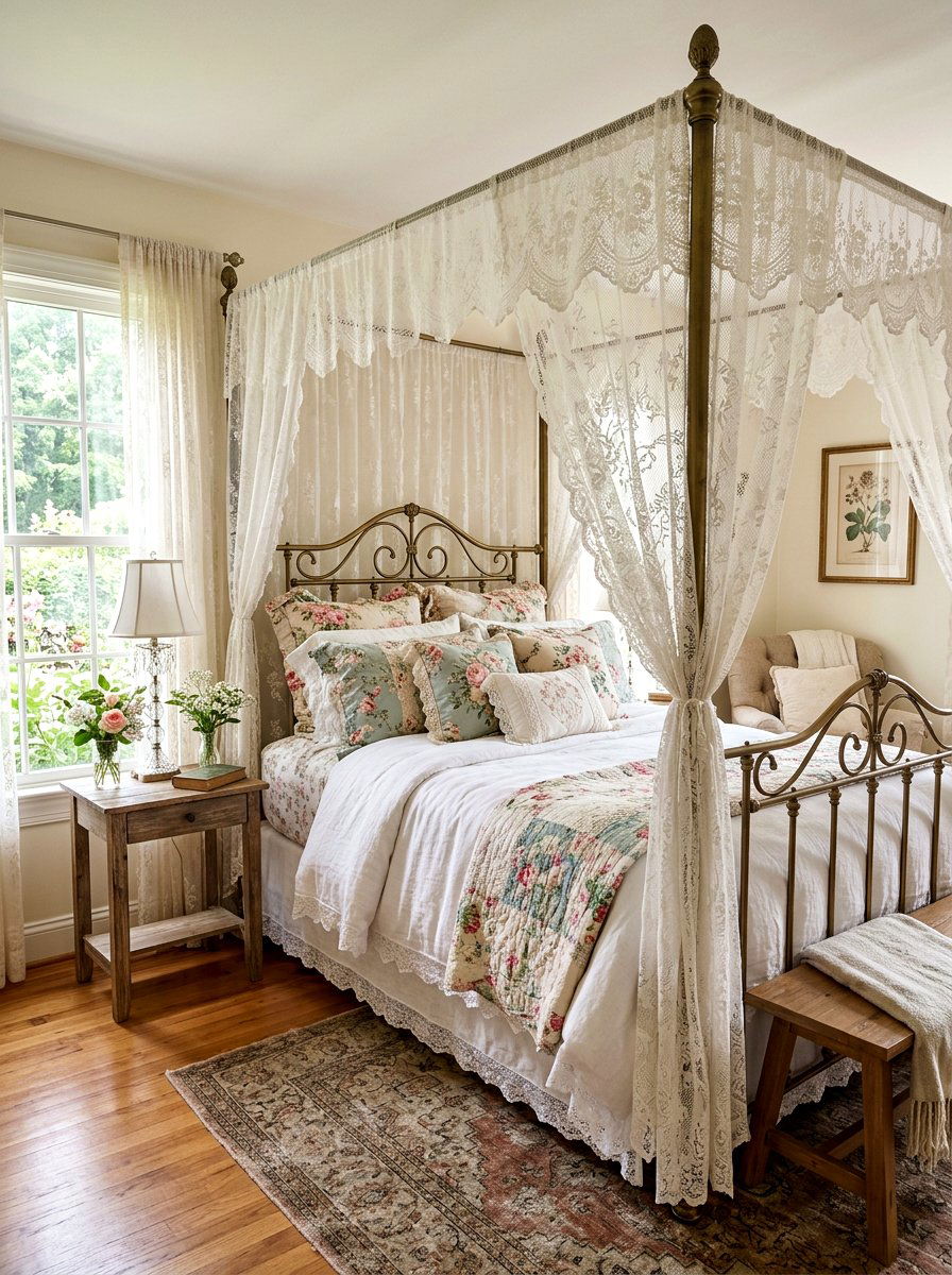 Vintage Lace Fabric - 25 Spring Canopy Bed Decor Ideas