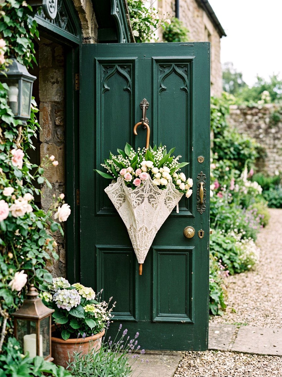 Vintage Lace Parasol - 25 Spring Umbrella Door Decor Ideas