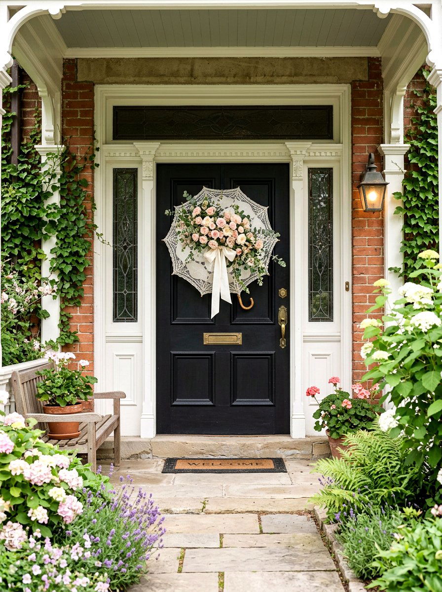 Vintage Lace Umbrella Wreath - 25 Spring Umbrella Wreath Ideas