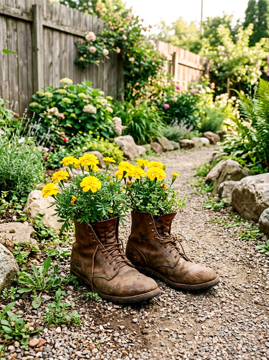 Vintage Leather Boot Planter - 25 Spring Boot Planter Ideas