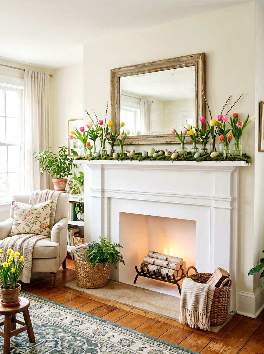 Vintage Mantel Spring Display - 25 Spring Shabby Chic Decor Ideas