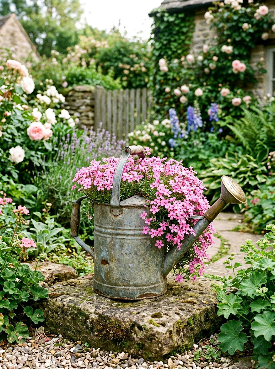 Vintage Metal Watering Can Planter - 25 Spring Planter Decorating Ideas