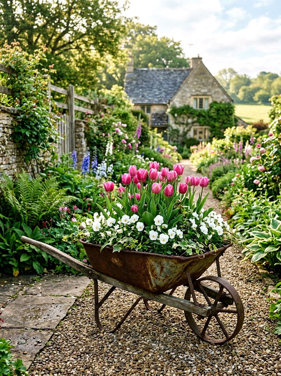 Vintage Metal Wheelbarrow - 25 Spring Wheelbarrow Planter Ideas