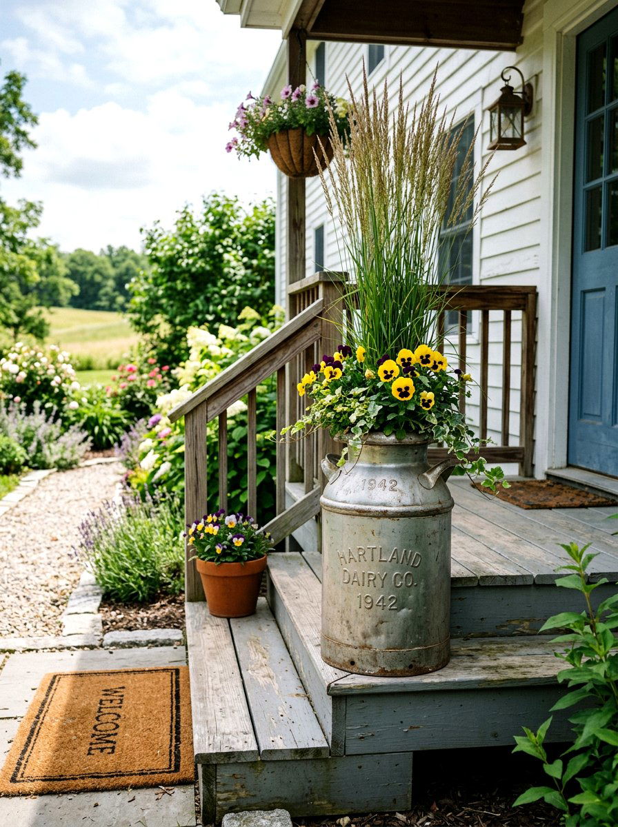 Vintage Milk Can - 25 Front Yard Spring Decor Ideas