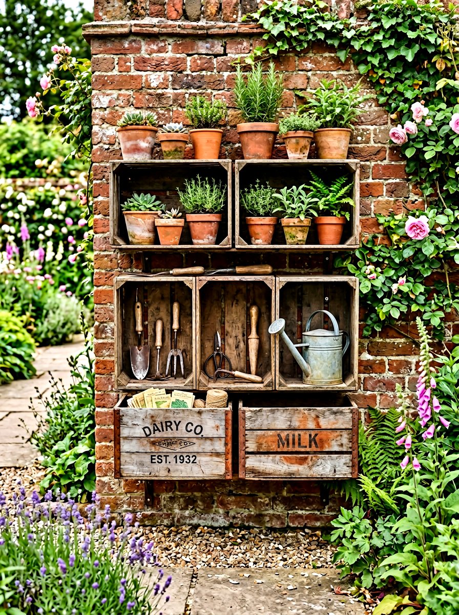 Vintage Milk Crate Shelving - 25 Spring Outdoor Crate Display Ideas
