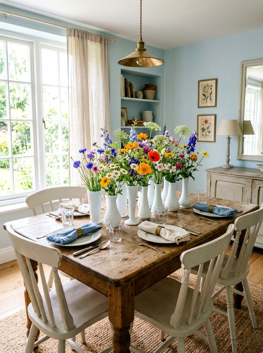 Vintage Milk Glass Centerpiece - 25 Spring Farm Table Decor Ideas