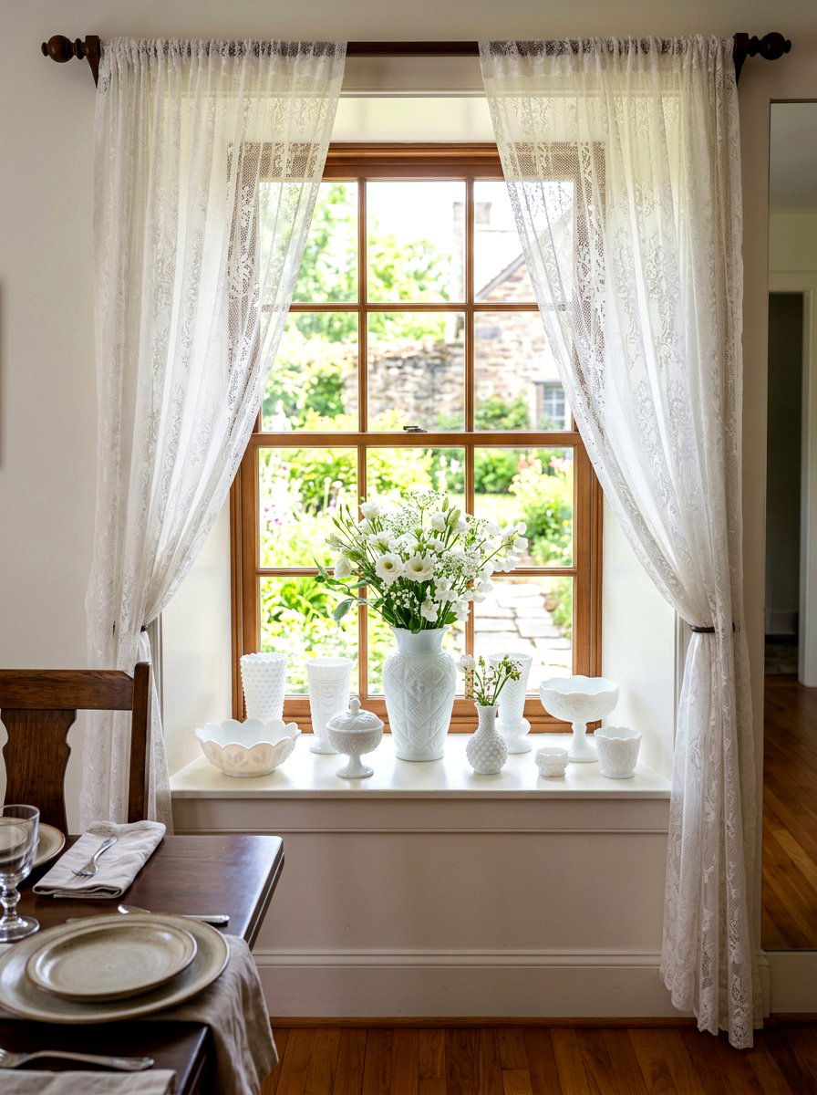Vintage Milk Glass - 25 Spring Window Ledge Decor Ideas