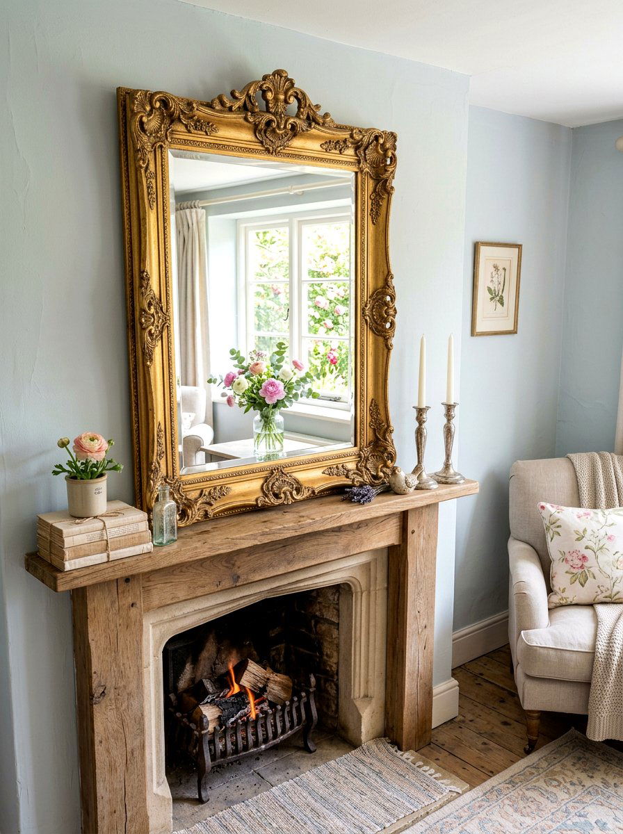 Vintage Mirror Decor - 25 Spring Cottage Mantel Ideas