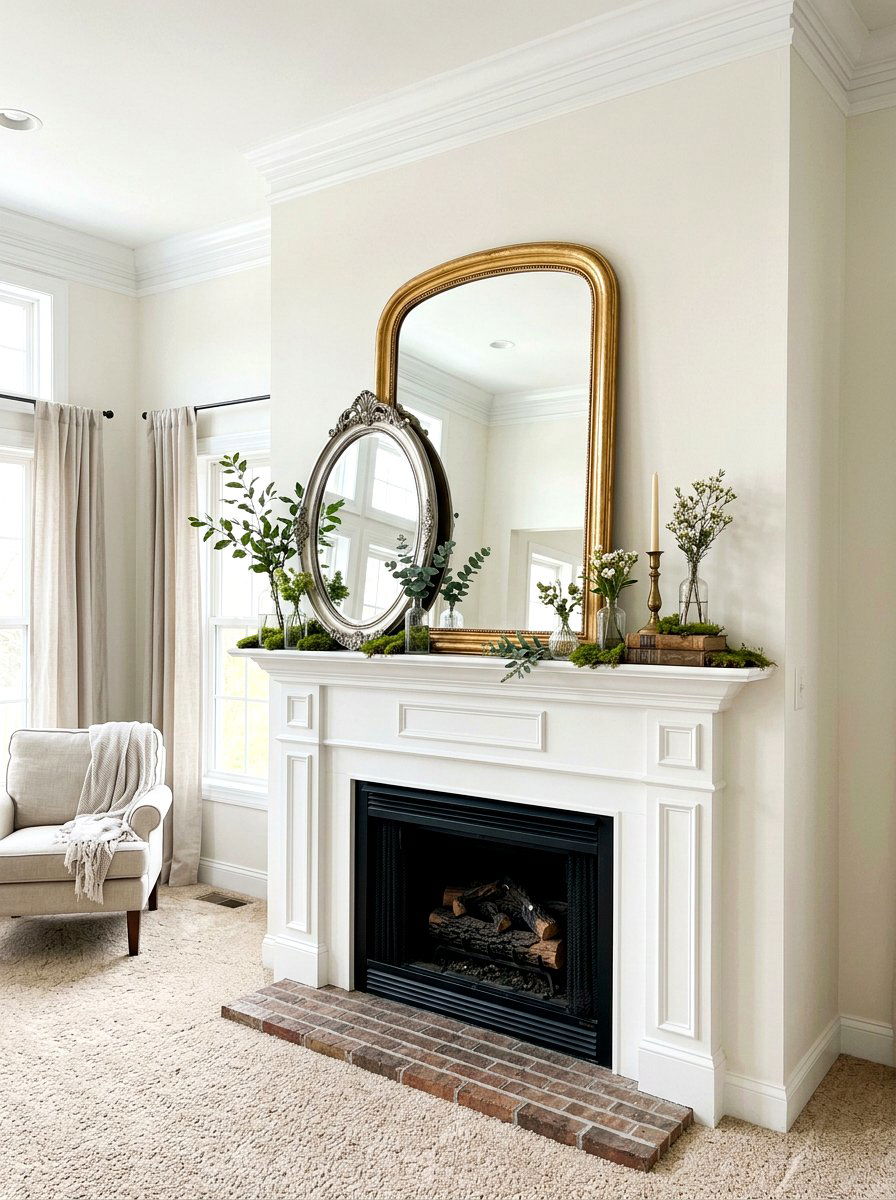 Vintage Mirror Layering - 25 Spring Mantel Arrangement Ideas