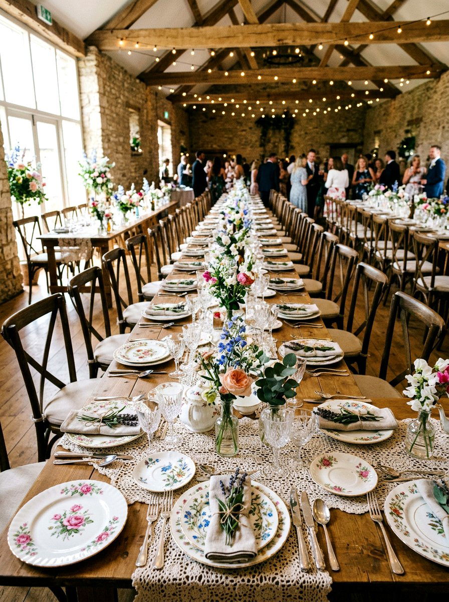 Vintage Mismatched China - 25 Spring Wedding Table Decor Ideas