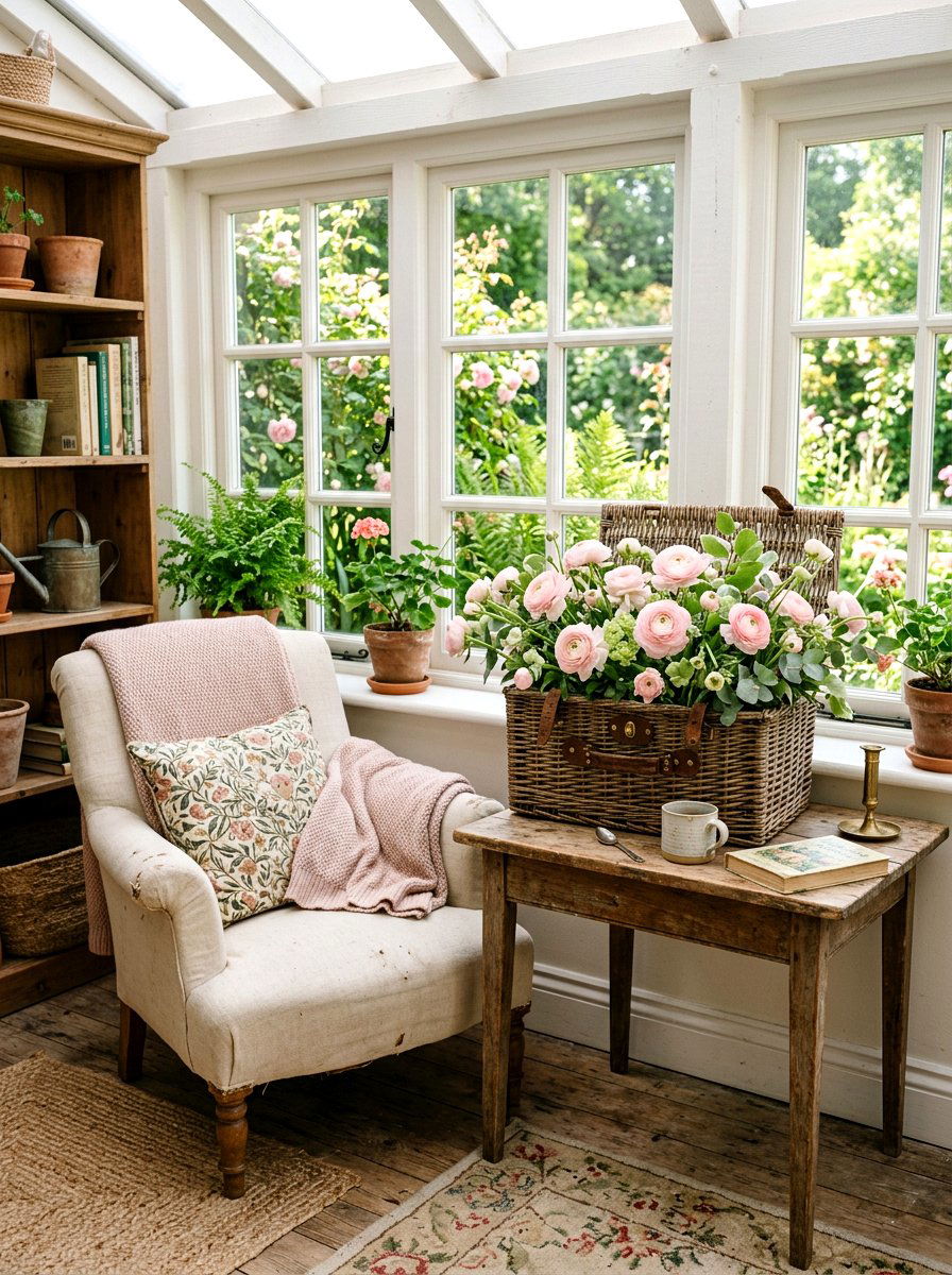 Vintage Picnic Basket Arrangement - 25 Spring Antique Planter Ideas